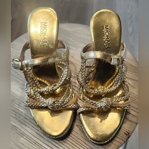 Michael Kors Gold Braided Strap Sandals